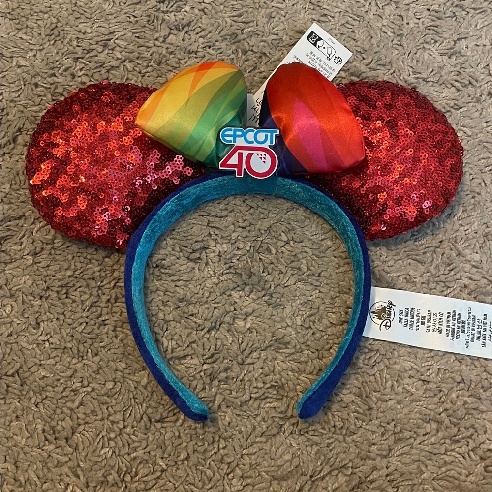 Disney Red Sequin Ears with Rainbow Detail